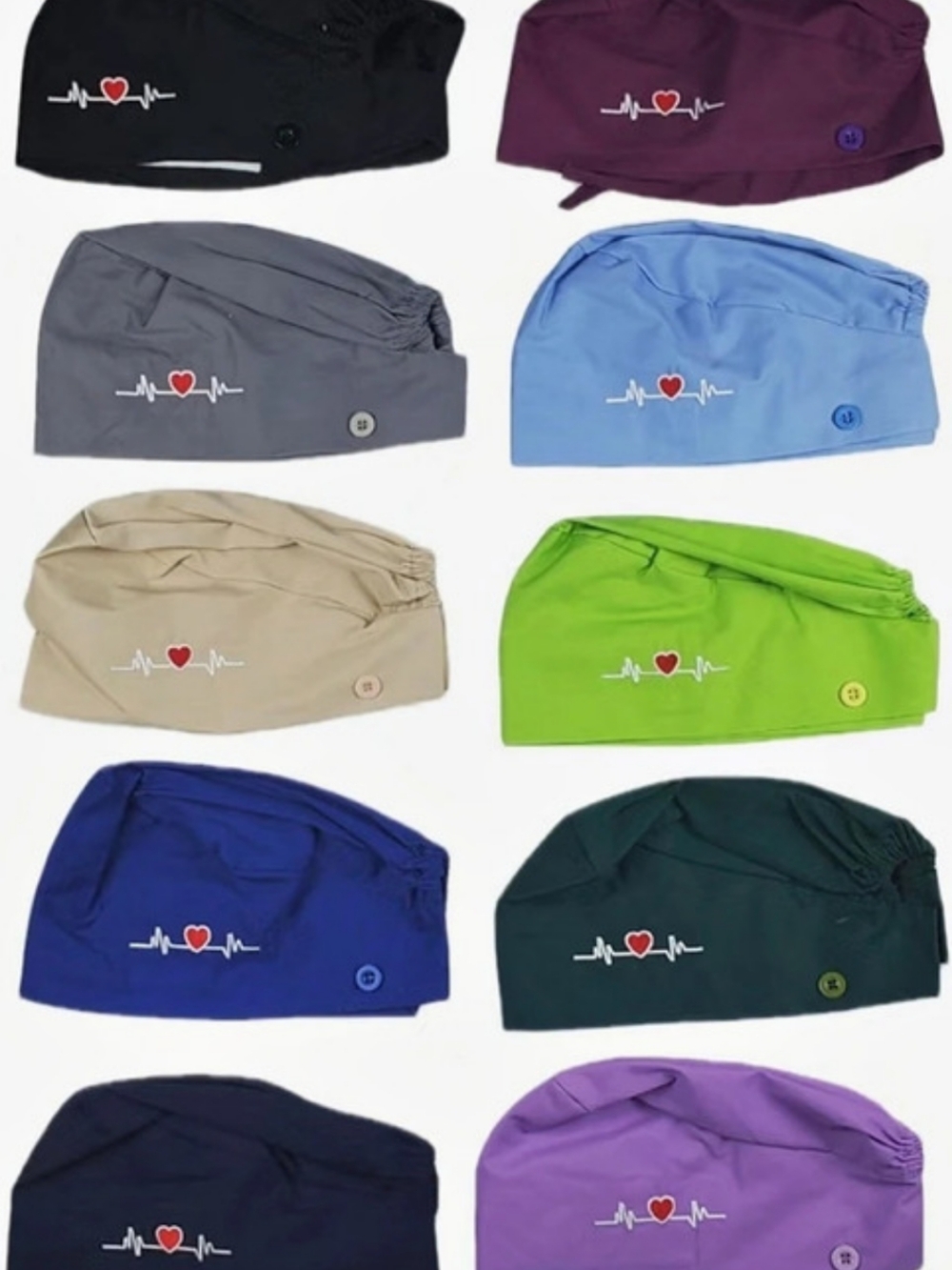 Surgical Scrub Cap Pack of 10 Bouffant Head Wrap With Buttons